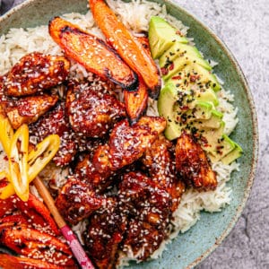 Sticky Sesame Chicken with Miso Carrots