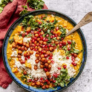 Sweet Potato Lentil Curry with Crispy Chickpeas