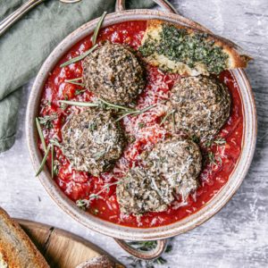 Mushroom Meatballs with Garlic Bread